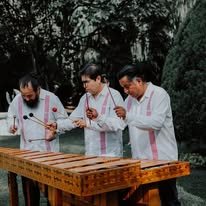 Músicos interpretando marimba en exterior